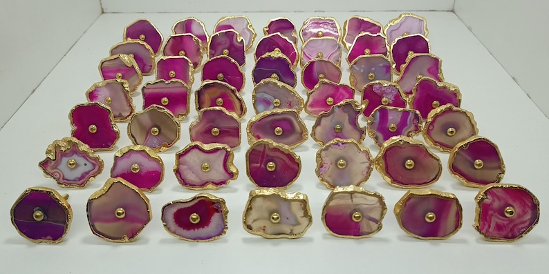 Tiradores de ágata rosa con detalles de latón para cajón de gabinete imagen 6