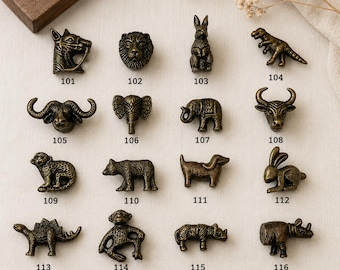 Animal Drawer Knobs Antique Cabinet Knobs | Wildlife Furniture Pulls | Elephant Lion Deer Rabbit Owl Bear Dog Fish Decorative Dresser Knobs