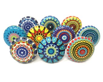 Handgemaakte veelkleurige keramische kastknoppen, decoratief mandala-ontwerp