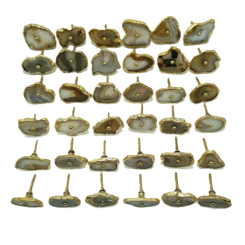 Pomo de ágata para gabinete con borde de latón - Tirador de cajón de piedra natural imagen 5