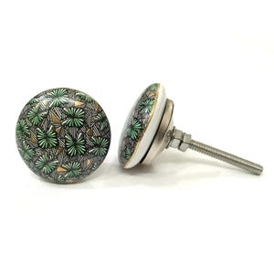 Handmade Black, Green & Gold Ceramic Knobs, Furniture Hardware
