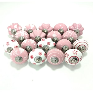 Hand-Painted Pink Ceramic Knobs, Decorative Cabinet Hardware