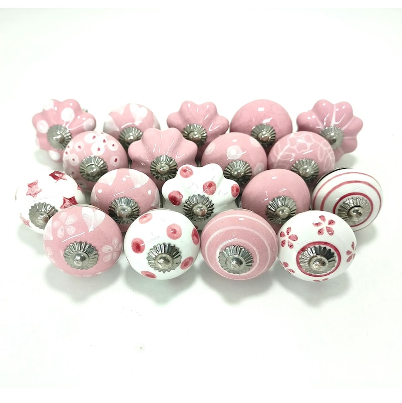Hand-Painted Pink Ceramic Knobs, Decorative Cabinet Hardware image 1