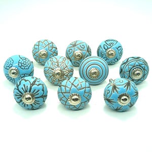 Tiradores de cerámica turquesa para cajones: tiradores decorativos pintados a mano