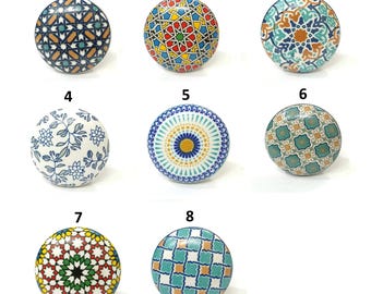 Handmade Multicolor Ceramic Knobs, Geometric Cabinet Hardware
