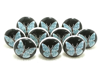 Handmade Butterfly Ceramic Cabinet Knob, Multi Color