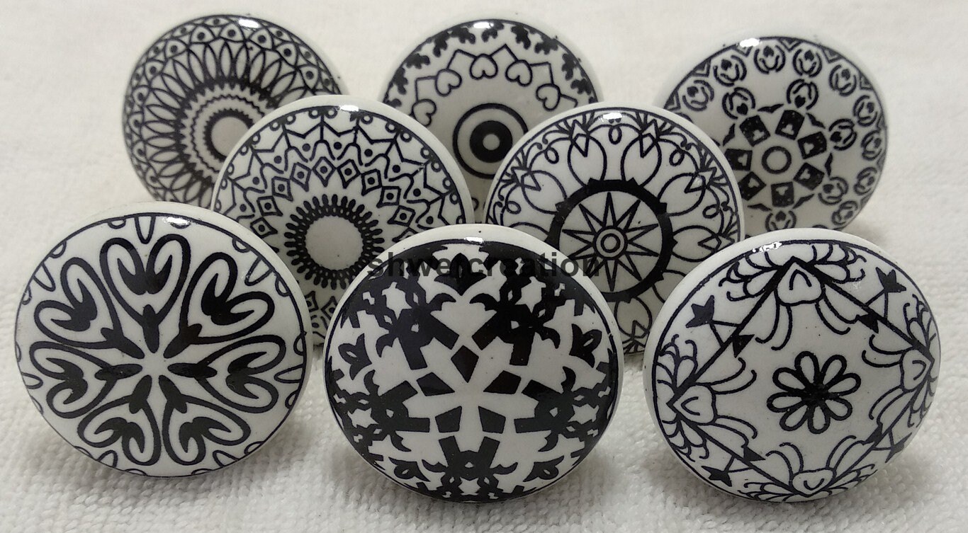 Grey & White Ceramic Knobs Kitchen Drawer Knobs Etsy