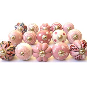 Pink Mixed Assorted Design Ceramic Knobs Ceramic Door Knobs Handpainted Ceramic Knobs Kitchen Cabinet Knobs Drawer Puller Pulls