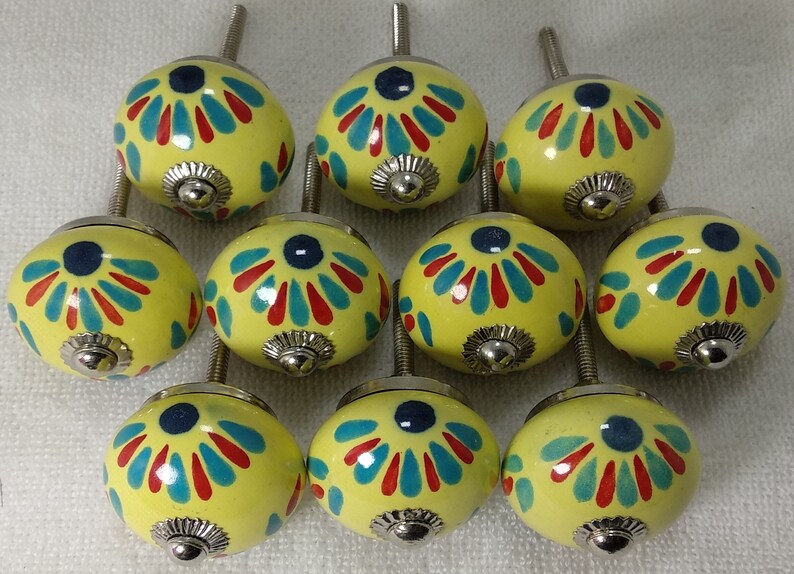 Yellow Ceramic Knobs Handpainted Handmade Ceramic Door Knobs Etsy