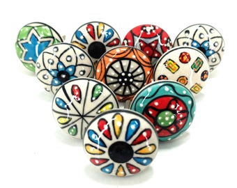 Perillas de cerámica con puntos multicolores, herrajes para gabinetes hechos a mano