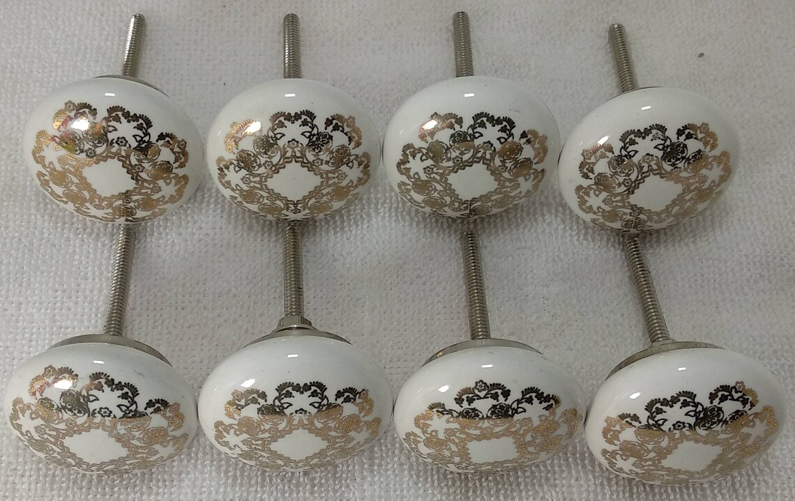 Lot von 8 Knäufe Golden flache Keramik Knäufe Handgemachte | Etsy