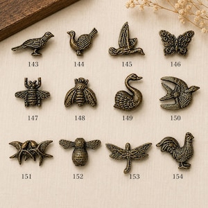 Antique Brass Bird & Insect Drawer Knobs, Butterfly Dragonfly Bee Swan Cabinet Knobs, Rustic Nature Dresser Pulls