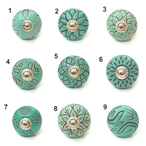 Sea Green Hand-Painted Ceramic Knobs, Decorative Hardware