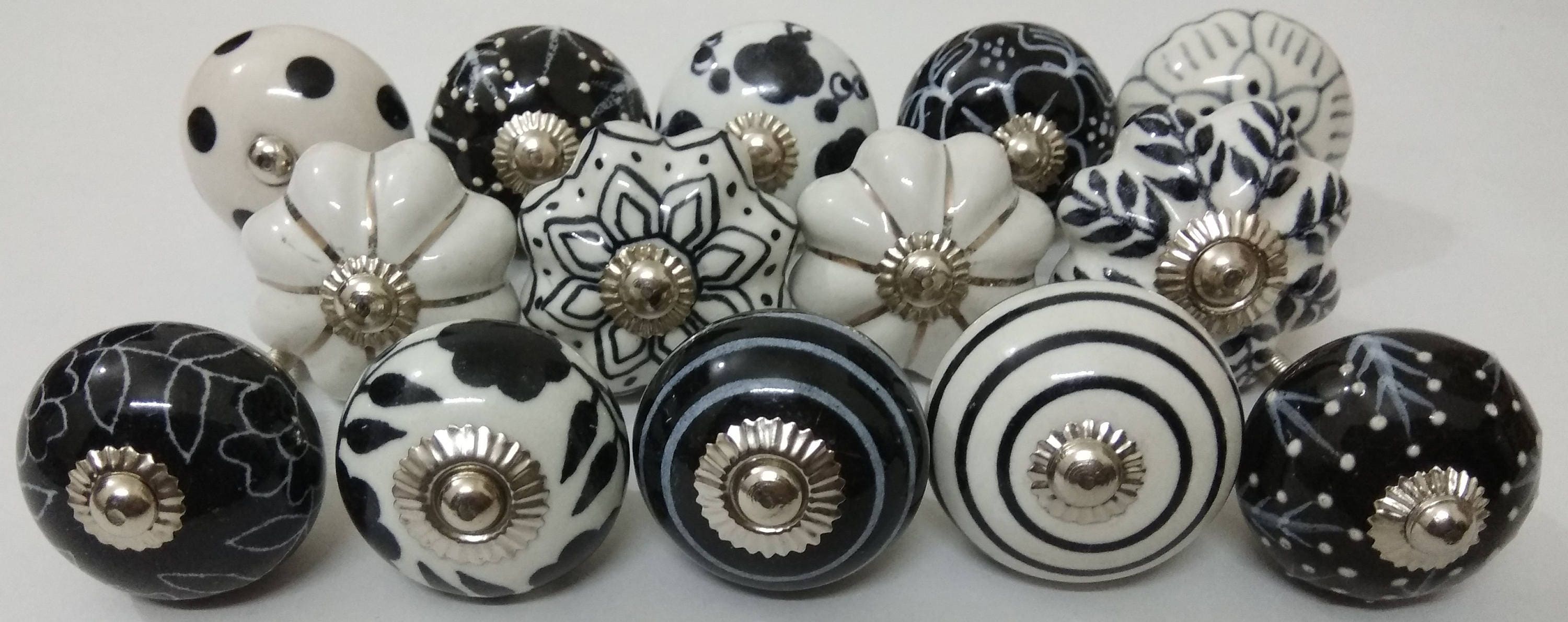 Black and White Assorted Ceramic Knobs Hand Painted Ceramic Etsy