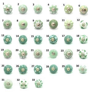 Handpainted Grey & White Ceramic Knobs, Floral Cabinet Hardware