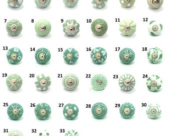 Handpainted Grey & White Ceramic Knobs, Floral Cabinet Hardware