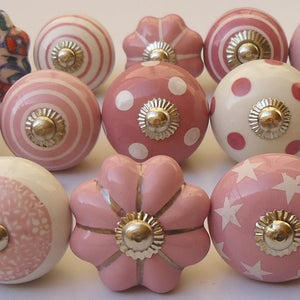 Pink Mixed Assorted Design Ceramic Knobs Ceramic Door Knobs Handpainted Ceramic Knobs Kitchen Cabinet Knobs Drawer Puller Pulls