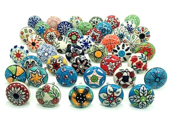 Handmade Multicolor Ceramic Knobs, Painted Cabinet Hardware