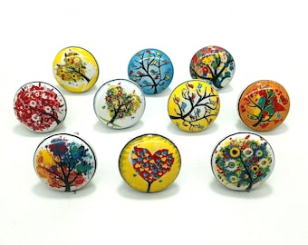 Pomelli in ceramica con design ad albero - Ferramenta per mobili multicolore fatta a mano