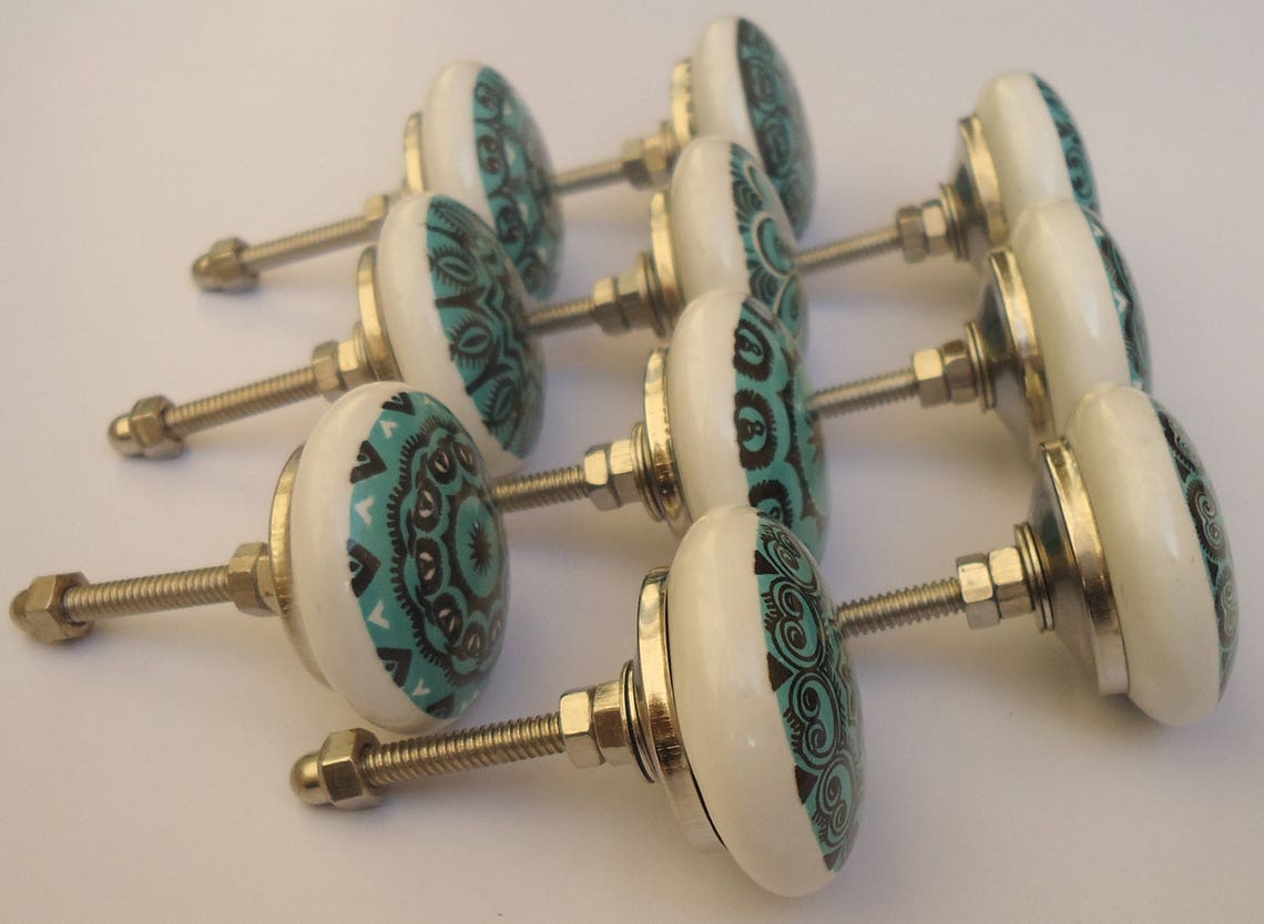 Black & Teal Color Ceramic Knobs Kitchen Drawer Knobs Etsy
