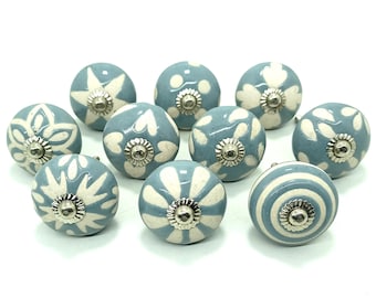 Handgemachter Grauer Keramik Schrankgriff, Handbemalter Schrankknauf