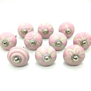 Hand-Painted Pink Ceramic Knob, Floral Cabinet Drawer Pull