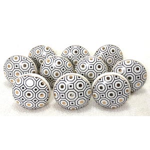 White and Golden Flat Ceramic Knobs Handmade Knobs Kitchen Cabinet Drawer Knobs Cabinet knobs Drawer Pulls Ceramic Door Knobs Lot of 10 knob