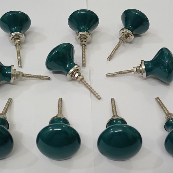 Poision Green (Bottle Green) Color Vintage Ceramic Knobs Kitchen Cabinet Knobs Drawer Knobs Bedroom Knobs Cupboard Knobs Ceramic Door Knobs