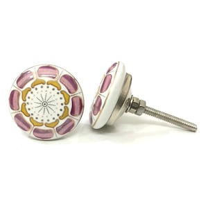 Handgemaakte roze en gouden keramische knop, decoratief meubelbeslag