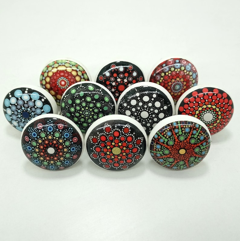 Handmade Multi Color Ceramic Cabinet Knobs, Decorative Hardware image 2
