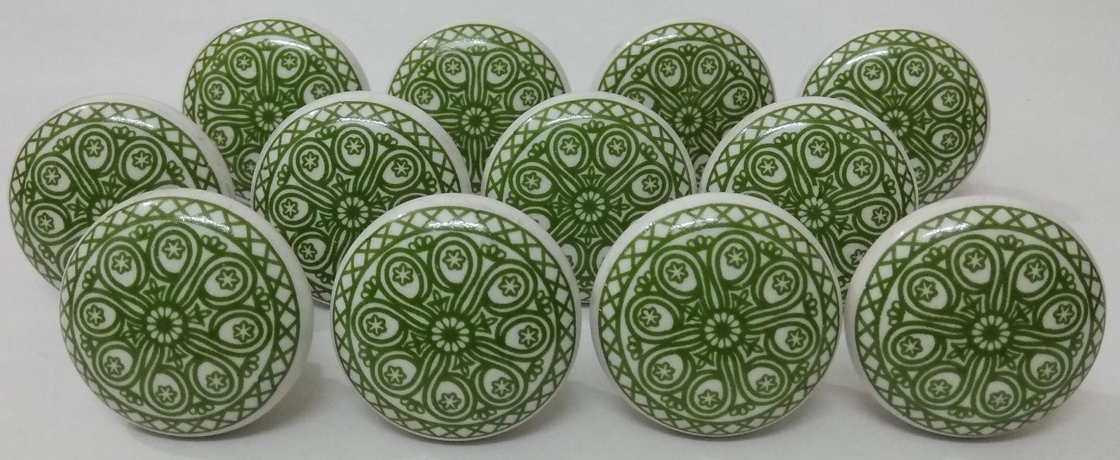 Green and White Ceramic Knobs Ceramic Door Knobs Kitchen Etsy