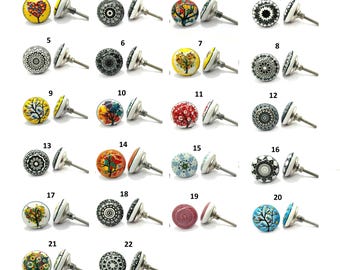 Boho Style Ceramic Cabinet Knobs – Colorful Drawer Pulls Set, Handmade Furniture Handles