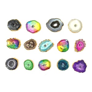 Lot of 14 Gold Plated Agate Slices, Colorful Decorative Stones