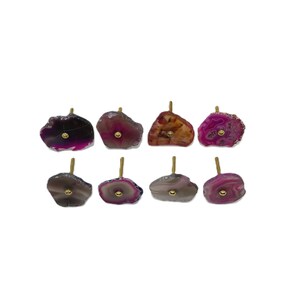 Pink Agate Stone Knobs, Brass Cabinet Drawer Pulls, Set of 8 image 4