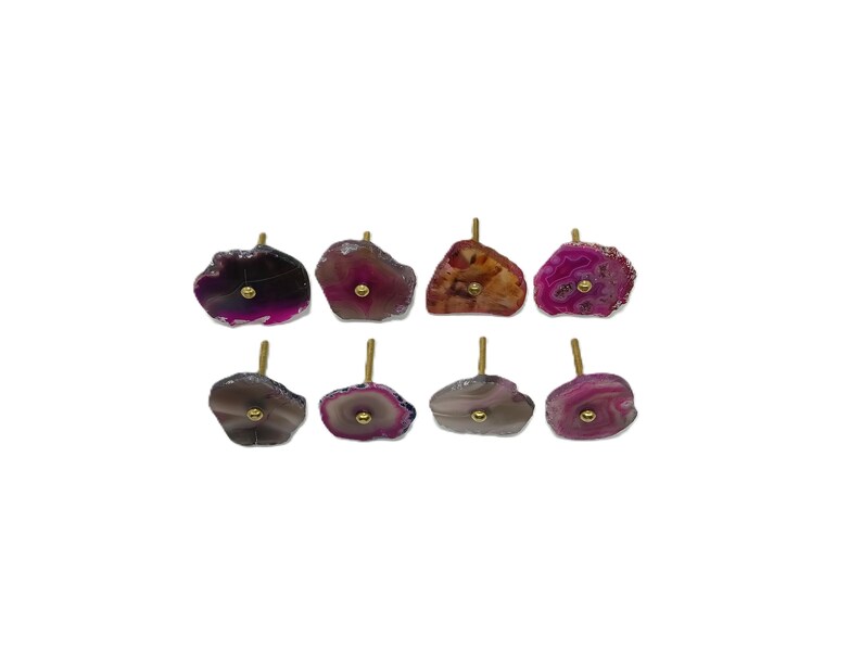 Pink Agate Stone Knobs, Brass Cabinet Drawer Pulls, Set of 8 image 4