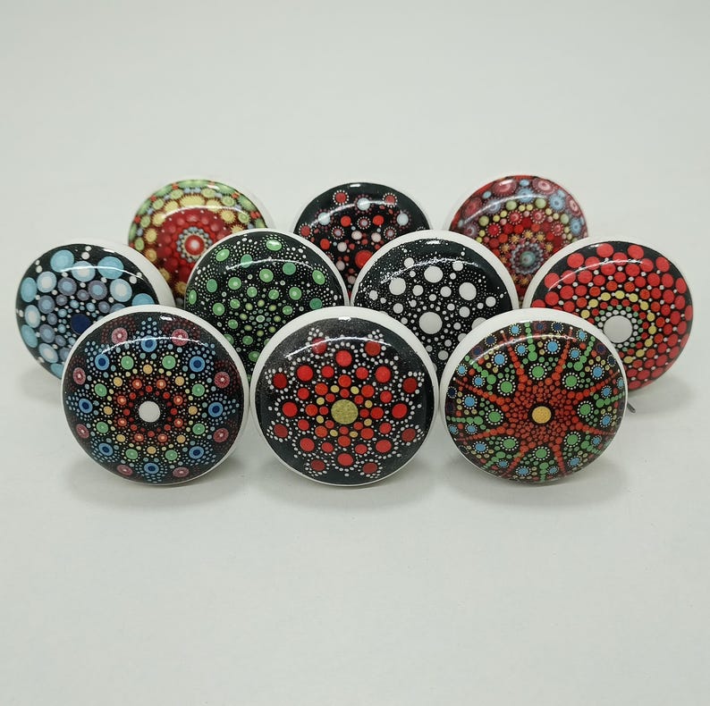 Handmade Multi Color Ceramic Cabinet Knobs, Decorative Hardware image 3
