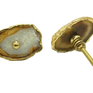 Pomo de ágata para gabinete con borde de latón - Tirador de cajón de piedra natural imagen 6