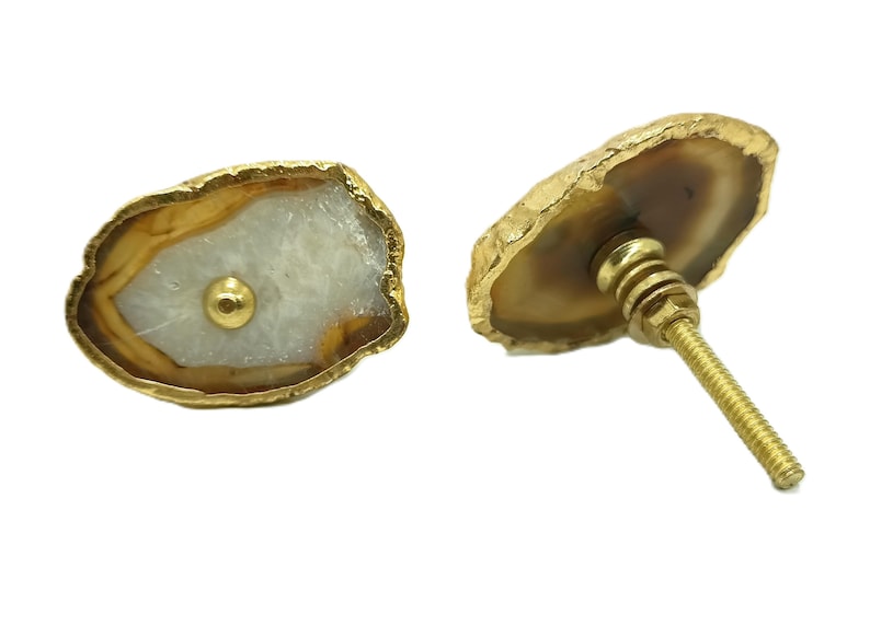 Pomo de ágata para gabinete con borde de latón - Tirador de cajón de piedra natural imagen 6