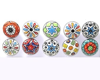 Perillas de cerámica con puntos para gabinetes, tiradores coloridos para cajones de muebles