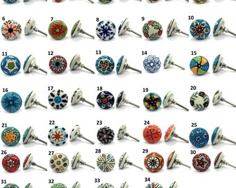 Blue Ceramic Knobs, Flat Cabinet Drawer Pulls, Handmade