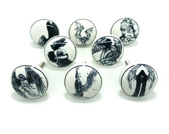 Engel Keramik Knöpfe, handgefertigte Schwarz und Weiß Schrankbeschläge