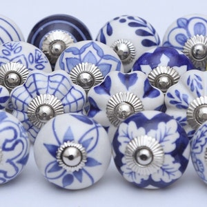 Assorted Blue and White Ceramic Knobs Ceramic Door Knobs Kitchen Cabinet Drawer Pulls