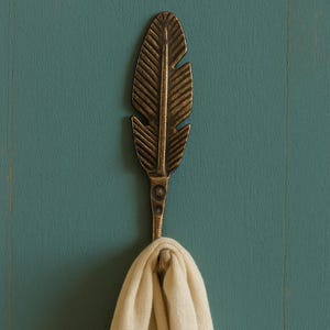 Antique Brass Feather Hook | Cast Iron Wall Decor