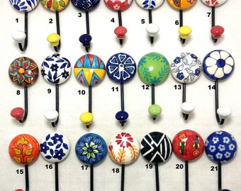 マルチカラーセラミックフック、手描きフック、バスルームフック、装飾フック、キッチン壁掛けフック、コートハンガー、タオルハンガー、カラフルなフック