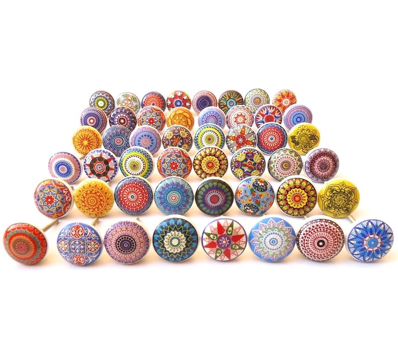 Assorted Multicolor Ceramic Knobs | Bohemian Cabinet Hardware image 1