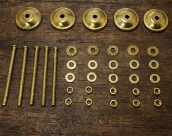 Möbelbeschlagset | Schrauben, Unterlegscheiben, Muttern, Rückplatte | Poliertes Finish