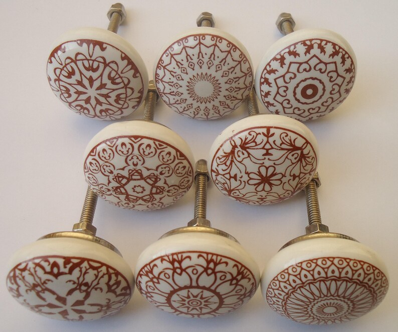 Brown & White Color Ceramic Knobs Kitchen Drawer Knobs Etsy