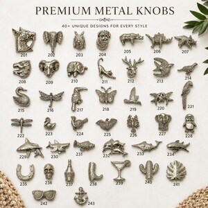 Silver Finish Metal Animal Drawer Knobs, Cabinet Knobs, Decorative Dresser Pulls, Wildlife Furniture Hardware, Kitchen Knobs