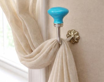 Ceramic Curtain Tieback Hook, Handmade Drapery Holdback, Boho Wall Curtain Holder, Decorative Window Hardware