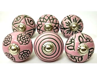 ピンクのセラミックノブ、ヴィンテージスタイルの引き出し取っ手